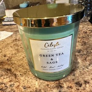 Celeste Green Tea & Sage Scented Candle with Gold Lid